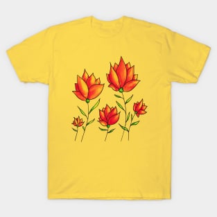 Orange Flowers In Green Spring Watercolor T-Shirt